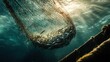 © almeera - Underwater fishing net full of fish, sunlight rays, ocean depths