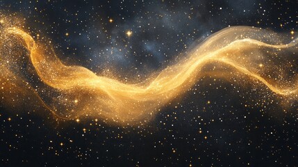 Wall Mural - Golden celestial wave flows amidst the stars in the cosmos