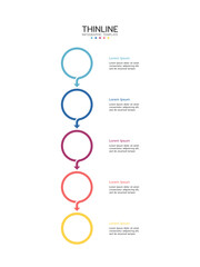 Wall Mural - a thin vector infographic line is placed in a vertical row. concept of 5 successive steps of the pro