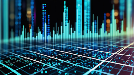 Aufkleber - Abstract digital grid with glowing blue columns represents data flow and modern technology. Futuristic design with a sense of connection and innovation.