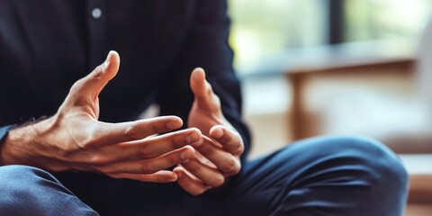 Aufkleber - hands nervously wringing in an interview, focus on the anxiety and pressure of the workplace challenge