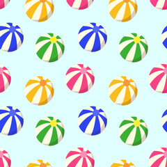 Wall Mural - Seamless pattern with beach balls.Colorful beach ball, summer element repeat pattern isolated on light blue background.Vector graphic illustration.