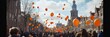 © iri.madrid.art - Vibrant koningsdag celebration in amsterdam with orange balloons and festive crowd. King's Day