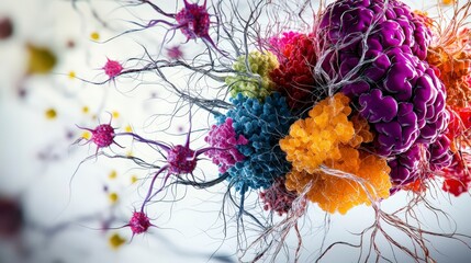 Poster - Vibrant cellular structures science lab digital art abstract concept close-up view microscopic exploration