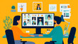 © Kale Galaxy - Remote workstations with video call screens showing office colleagues working together (3)