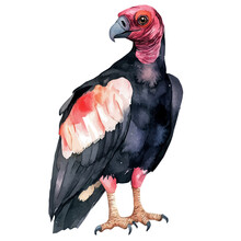 A watercolor vector of a king vulture, isolated on a white background. King vulture vector.

