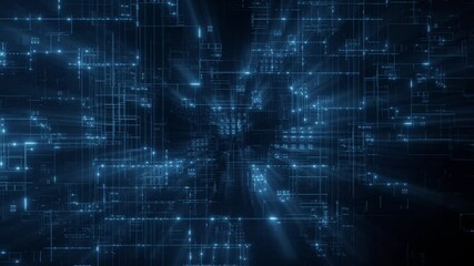 Abstract digital grid background with glowing blue circuit lines, representing data flow, high-tech systems, and futuristic connectivity.