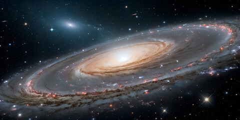 Wall Mural - a massive spiral galaxy in deep space. a bright core is surrounded by spiral arms, pink star-forming