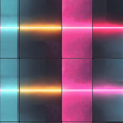Aufkleber - Futuristic neon lights illuminating colorful metallic tiles