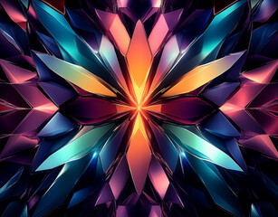 Poster - Colorful crystal shards converging towards bright center: abstract background