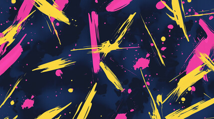 Poster - Pink and yellow brushstrokes creating dynamic patterns on dark blue background