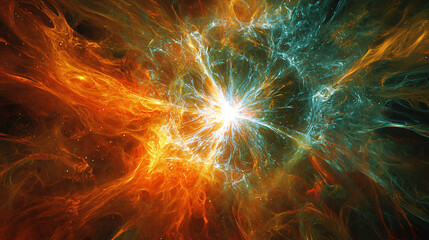 Wall Mural - mesmerizing nebula featuring bright orange and blue colors creating an ethereal cosmic display of en