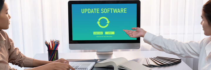 Wall Mural - software update on computer for brisk version of device software upgrade