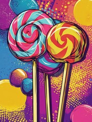 Leinwandbilder - Colorful pop-art background filled with oversized lollipops and vibrant candy shapes in bold outlines and neon colors
