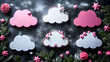 © annafik - Festive display with cloud shapes stars and evergreens on a dark background dusted with sparkling snow-like powder