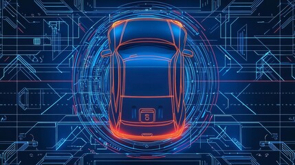futuristic car design with glowing lines over a digital circuit background, highlighting innovation 