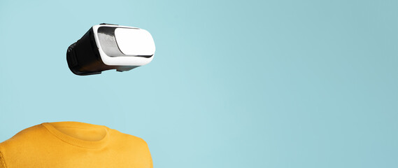 Poster - A person is engaged with modern virtual reality goggles, showcasing the latest technology in immersive experiences. The background is isolated, highlighting the gadget's significance.