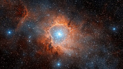 a bright blue and orange nebula in the night sky