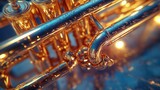 Close-up view of brass trumpet, intricate details