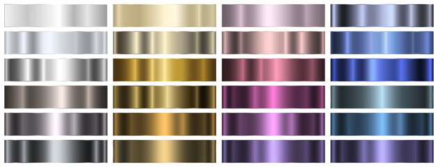A set of shiny metallic gradients on a white background. The texture of a smooth metal surface, foil. Vector EPS 10.