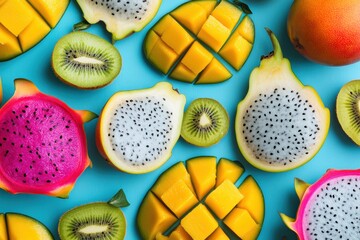 Aufkleber - Bright tropical fruits create a vibrant food-inspired background in modern style