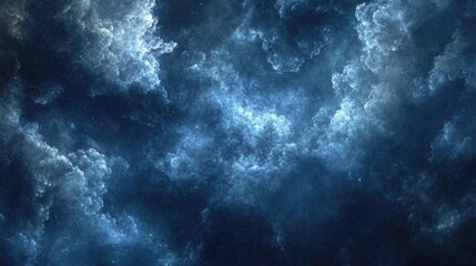 Wall Mural - nebulous clouds swirl in a cosmic display of deep blues and silvery whites above a darkened space ba