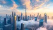 © SIGIT - Stunning cityscape at sunrise over a city of skyscrapers shrouded in morning mist