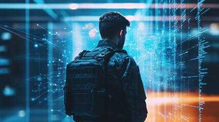 cybersecurity specialist overseeing data streams, ensuring system protection online