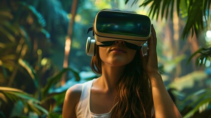 A dynamic display of VR and AR tech with headsets and digital worlds, perfect for gaming, tech companies, and digital learning.

