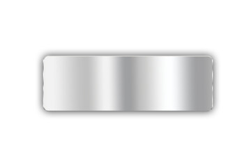 Glossy silver rectangle label on transparent PNG background, shiny metallic tag with soft shadow, ideal for luxury packaging, branding, coupon design, product badge, or elegant UI element

