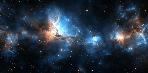 Wall Mural - the background is a 360-degree space scene with a gigantic, glowing nebula and young stars, utilizin