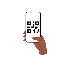 Wall Mural - qr code scan with smartphone, hand holding phone for reading barcode and payment. simple electronic 