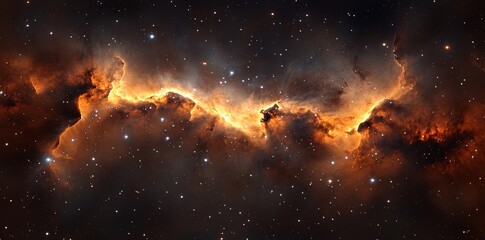 Wall Mural - a 360-degree interstellar cloud comprised of dust and gas, set against a space background that featu