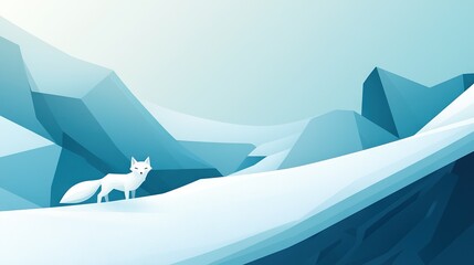 Wall Mural - white fox atop snowy mountain with surrounding mountain range