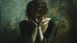 © jambulart - Woman with head in hands looking down in a dark