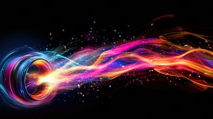 Leinwandbilder - Glowing car wheel creates vibrant neon trail of gasoline in abstract high-speed energy motion