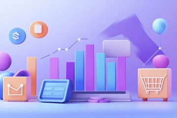 Leinwandbilder - Visual representation of e-commerce sales growth with vibrant bar charts and financial graphs in a modern corporate setting