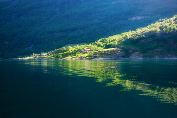 Wall Mural - mountain lake in norway. nature in fjords. high mountains and reflections on the surface of the wate