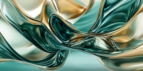 Fototapete - Abstract image of flowing teal and gold liquid, creating dynamic curves and shapes, showcasing elegance and luxury, ideal for modern design