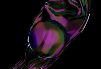 Aufkleber - Abstract 3D illustration with fluid, iridescent shapes in purples, greens, and blues. Glossy, dynamic surface with a modern, artistic look and flowing form.
