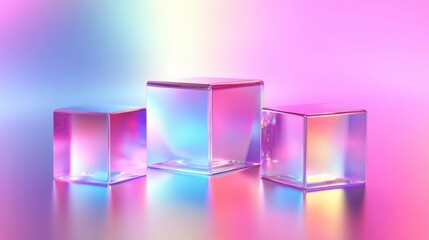 Aufkleber - Futuristic minimalistic design featuring floating colorful 3D cubes with soft reflections in a neon gradient background