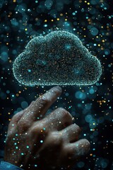 Wall Mural - hand interacting with a glowing digital cloud technology concept