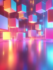 Aufkleber - Futuristic minimalistic environment featuring colorful floating 3D cubes with soft reflections and neon color gradients