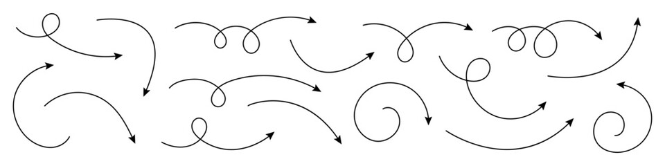 Wall Mural - hand drawn curved arrows with thin line. set of hand drawn arrows.
