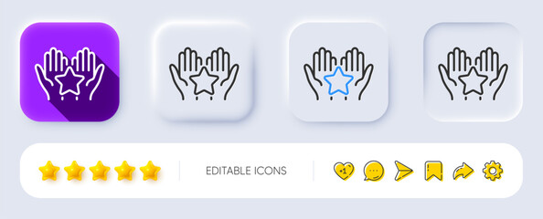 Wall Mural - ranking line icon. neumorphic, flat shadow, 3d buttons. holding star sign. best rank symbol. line ra