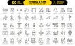 © Pedro - Fitness and gym icon set. Thin line editable stroke icons for workout routines, strength training, cardio, exercises, gym equipment, healthy lifestyle