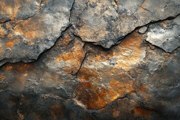 Poster - Abstract close-up of cracked, aged rock formation with gold and gray tones exhibiting a rough, textured surface.