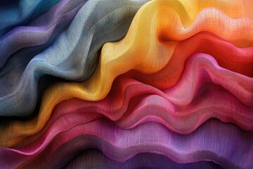 Poster - Wavy, textured fabric featuring gradient colors transitioning from blue to purple, red, orange, and yellow.