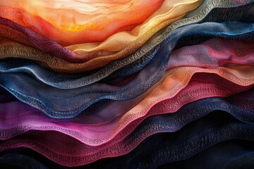 Leinwandbilder - Layers of translucent fabric in vibrant shades create a captivating abstract and artistic composition.