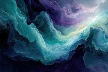 Fototapete - Abstract waves of turquoise and purple hues blend and flow, creating a mesmerizing, ethereal, and dreamlike visual composition.